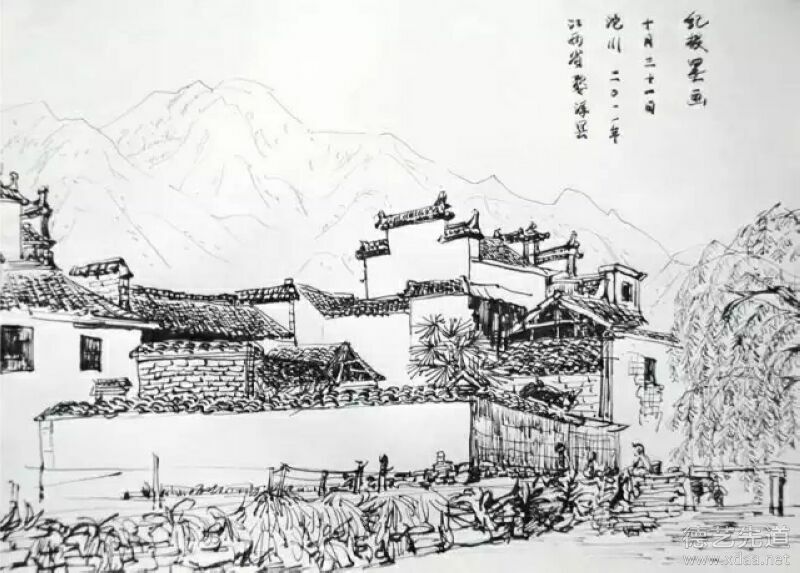 纪根墨作品_山水画素描5